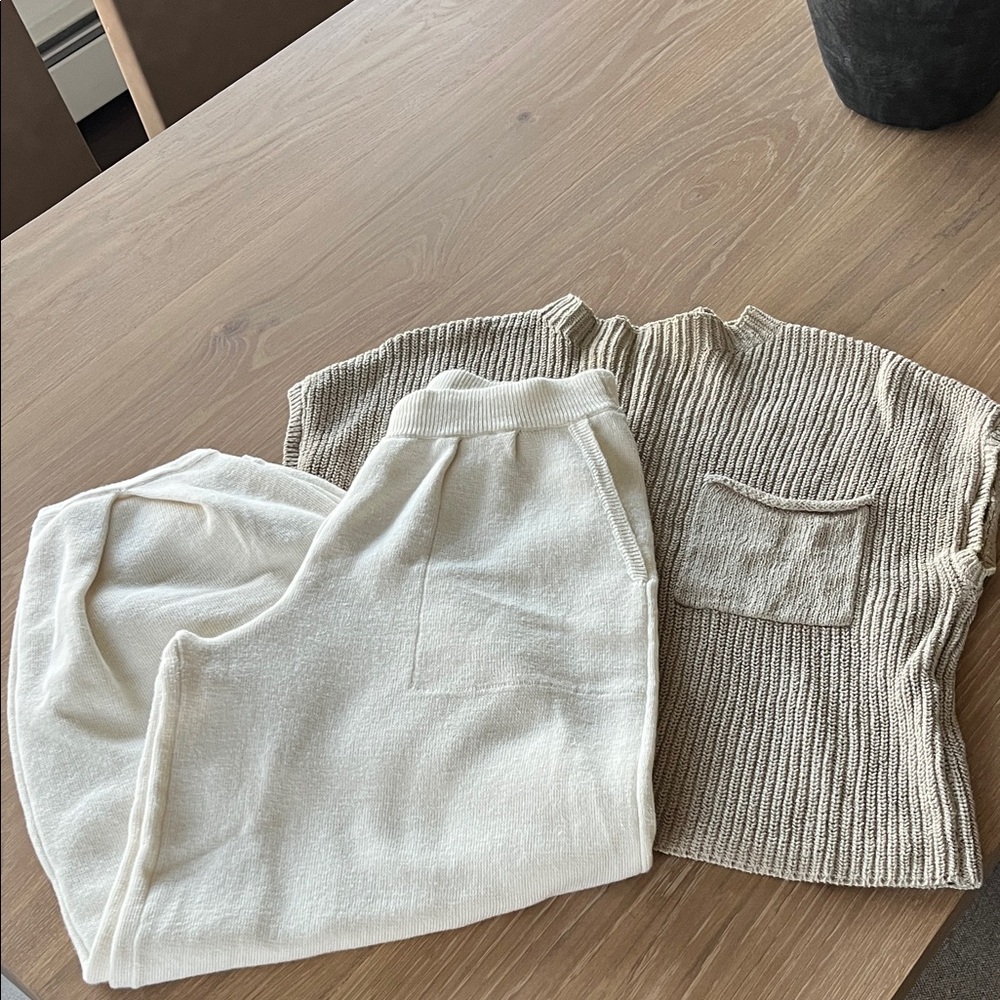 Free People Cream and Tan Knit Set